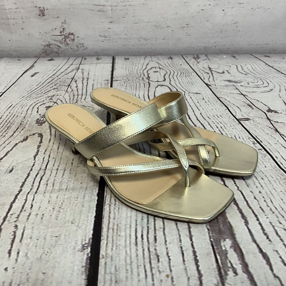 Veronica Beard Sandals Womens Alanis Platinum Leather Kitten Heel Criss‎ Cross